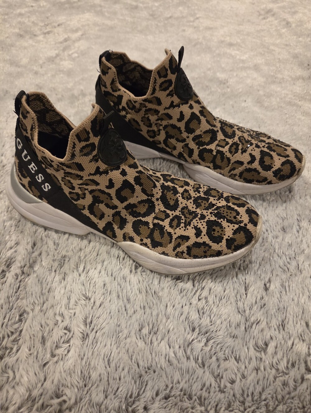 Guess Leopard-Print Slip-On Sneakers in Tan and Black